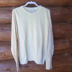 Vintage 90s Cable Knit Pale Yellow Grandpacore Alex Cannon Sweater Size Large
